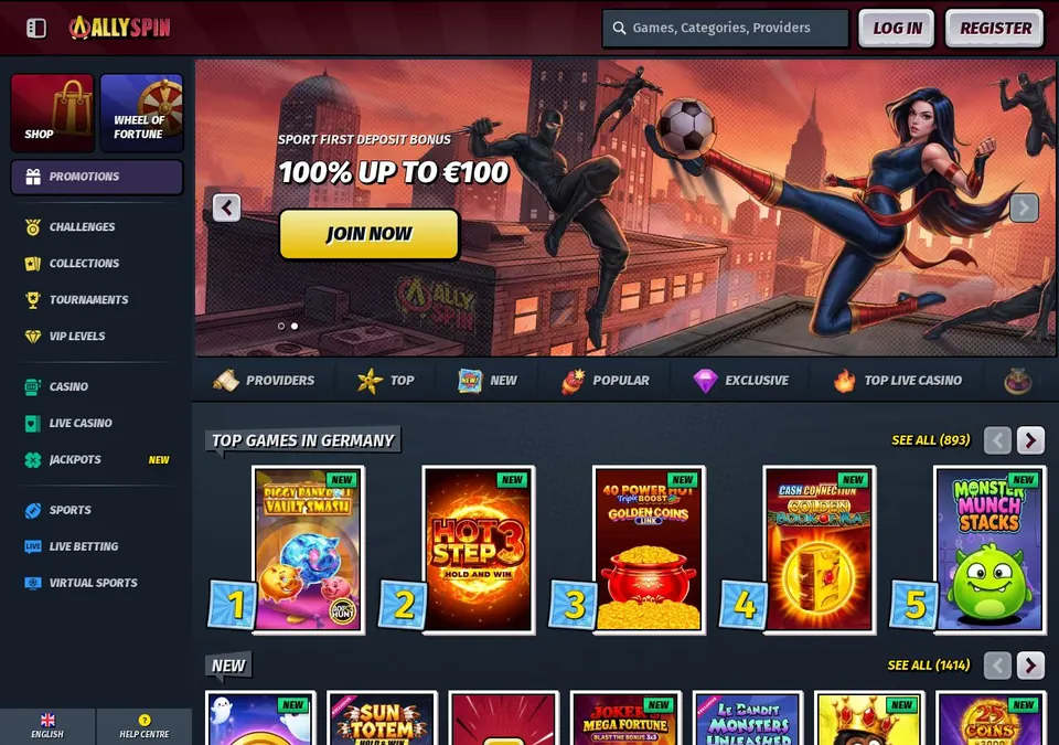 AllySpin: Startseite (Screenshot von allyspin.com)