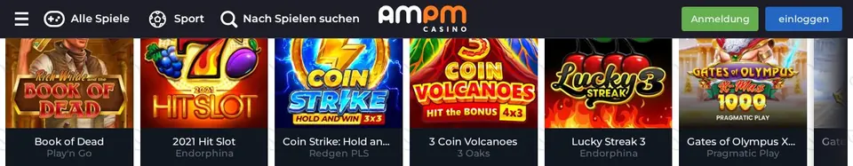 Ampm Casino: Spielelobby (Screenshot von ampm.games)