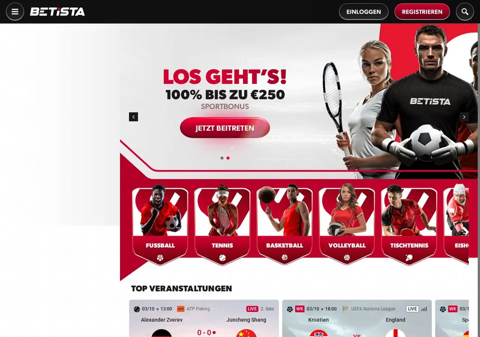 Betista: Startseite (Screenshot von www.betista.com)