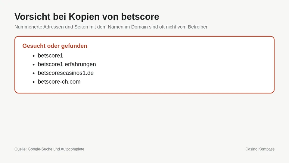 Warnung vor Kopien und Spiegelseiten von betscore