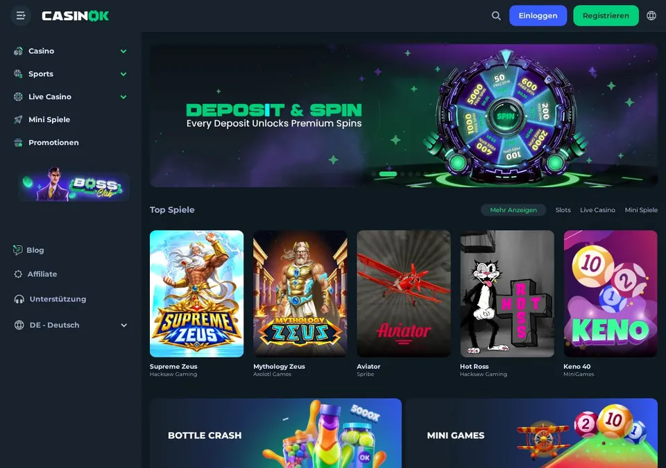 CasinOk: Startseite (Screenshot von casinok.com)