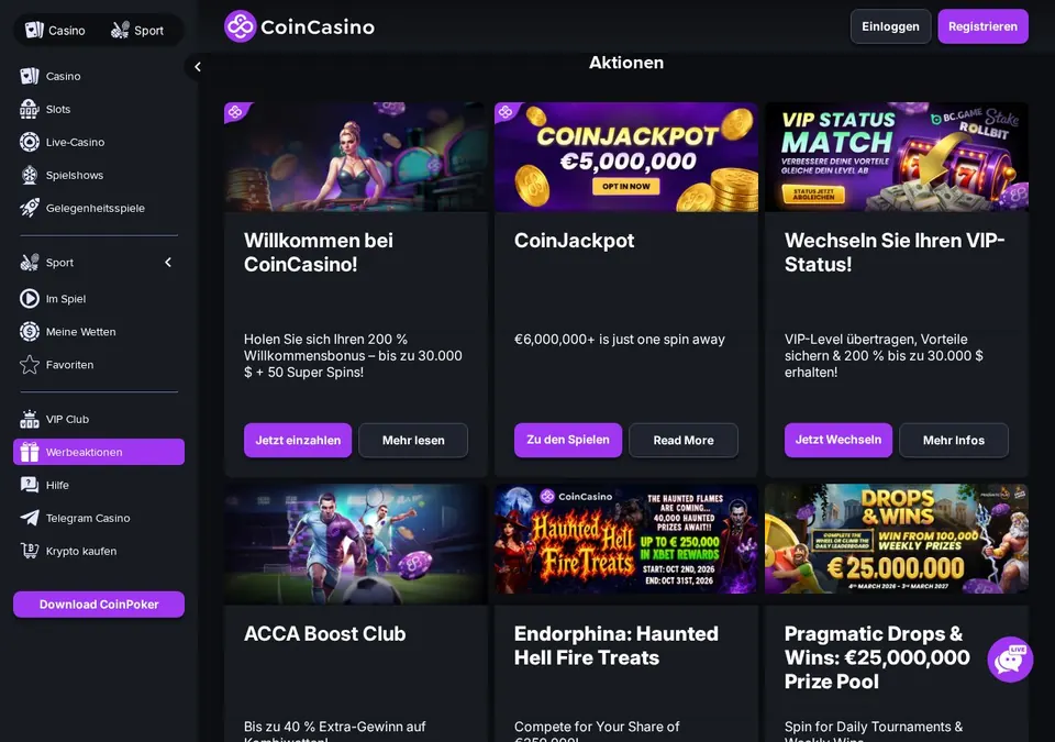 CoinCasino: Bonusseite (Screenshot von www.coincasino.com)