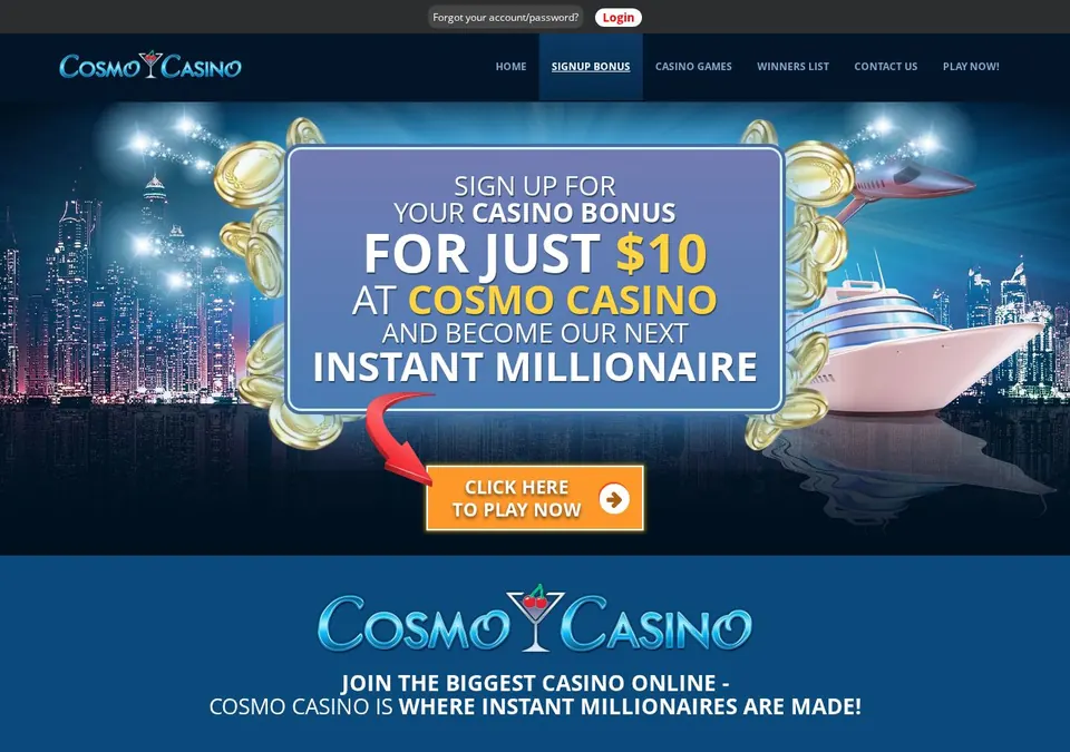 Cosmo Casino: Bonusseite (Screenshot von www.cosmocasino.com)