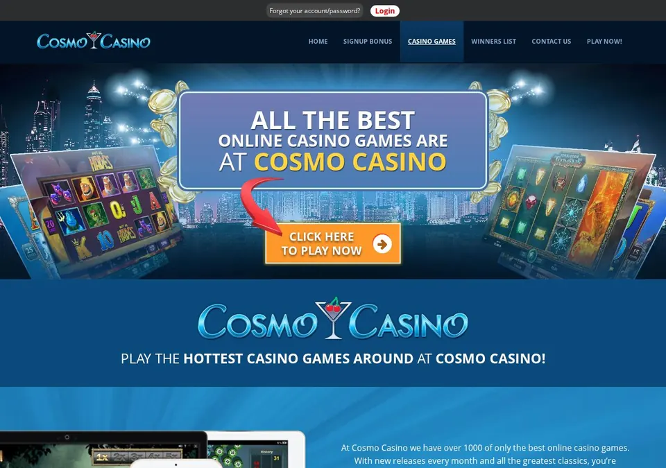 Cosmo Casino: Spieleübersicht (Screenshot von www.cosmocasino.com)