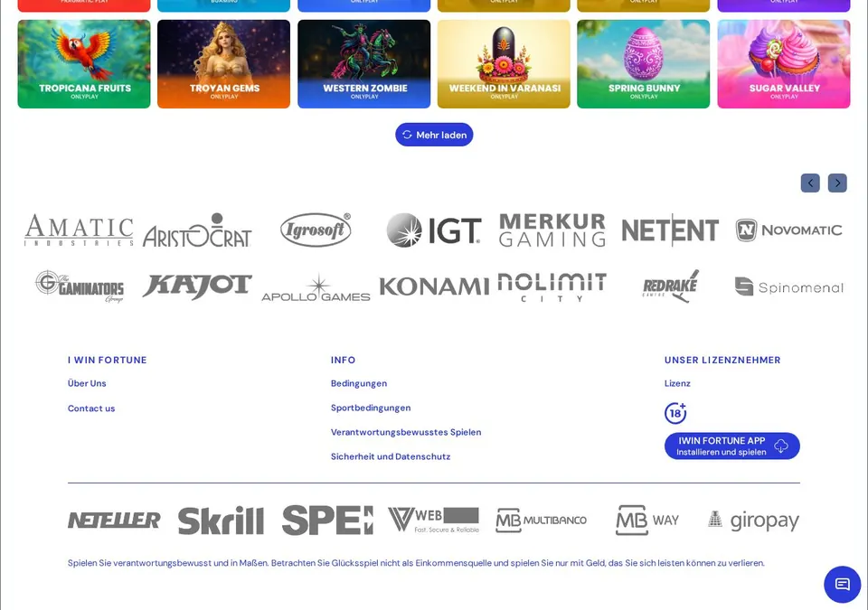 iWinFortune: Startseite (Screenshot von iwinfortune23.com)