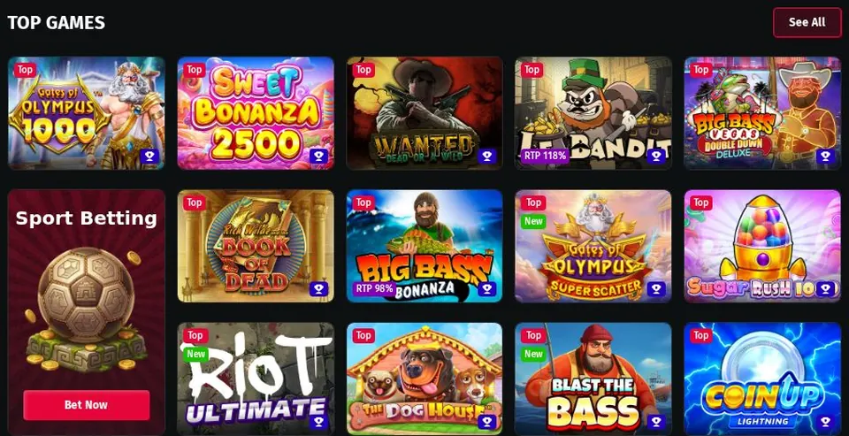 JettBet: Spielelobby (Screenshot von jettbet.vip)