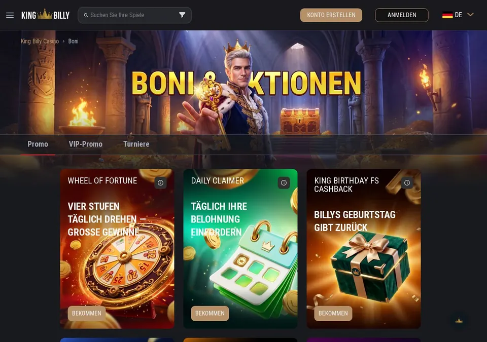King Billy: Bonusseite (Screenshot von kingbillycasino19.com)