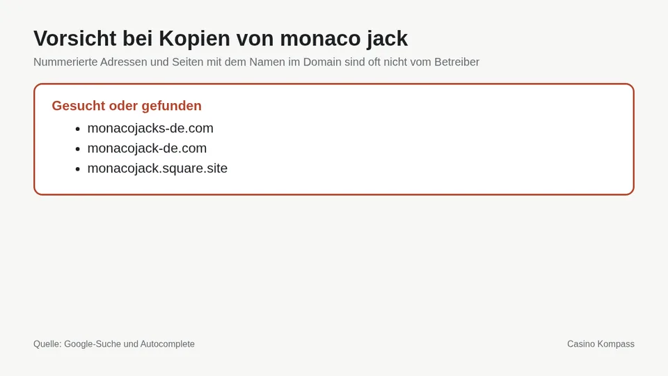 Warnung vor Kopien und Spiegelseiten von monaco jack