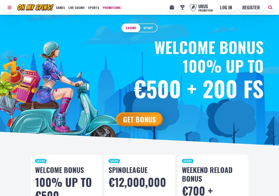 Oh My Spins: Bonusseite (Screenshot von ohmyspins.com)