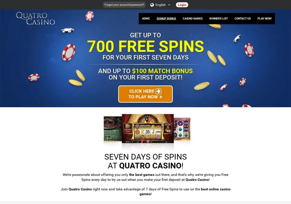 Quatro Casino: Bonusseite (Screenshot von www.quatrocasino.com)