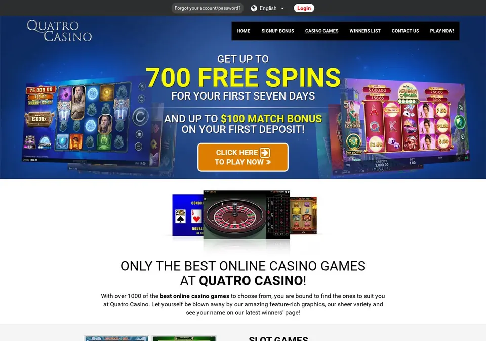 Quatro Casino: Spieleübersicht (Screenshot von www.quatrocasino.com)