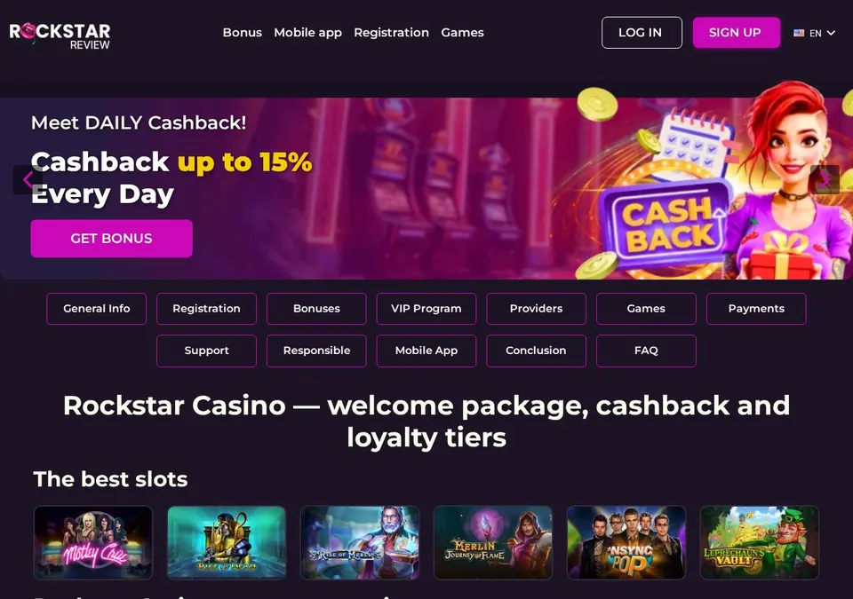 Rockstar Casino: Startseite (Screenshot von rockstar.casino)