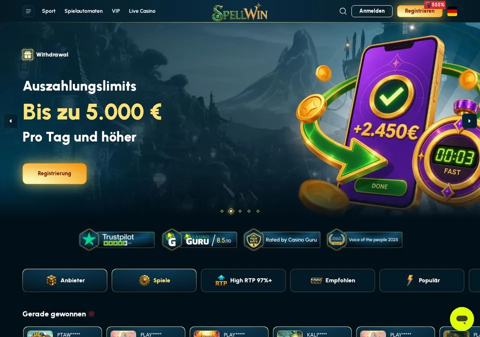 Spellwin: Startseite (Screenshot von spellwin.net)