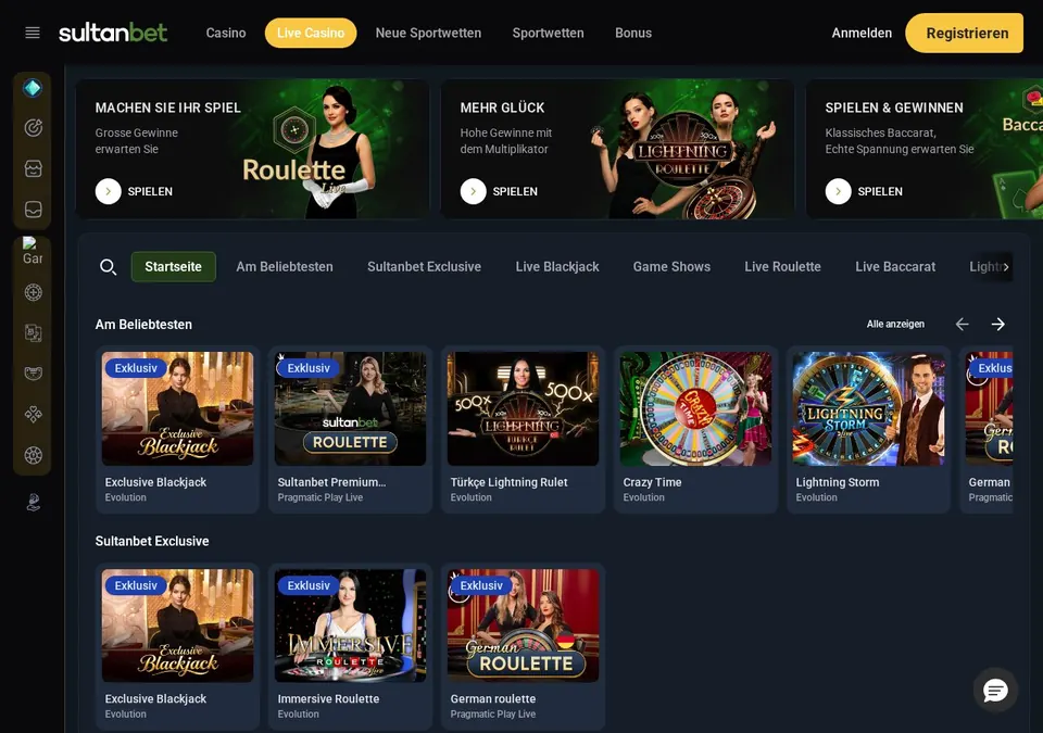 Sultanbet: Spieleübersicht (Screenshot von sultanbet.com)