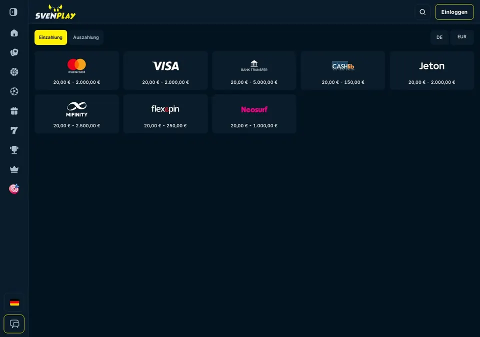 Svenplay: Kassenseite mit Zahlungsmethoden (Screenshot von sven-play.com)