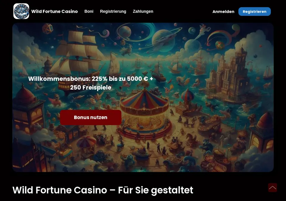 Wild Fortune: Startseite (Screenshot von wildfortune.io)