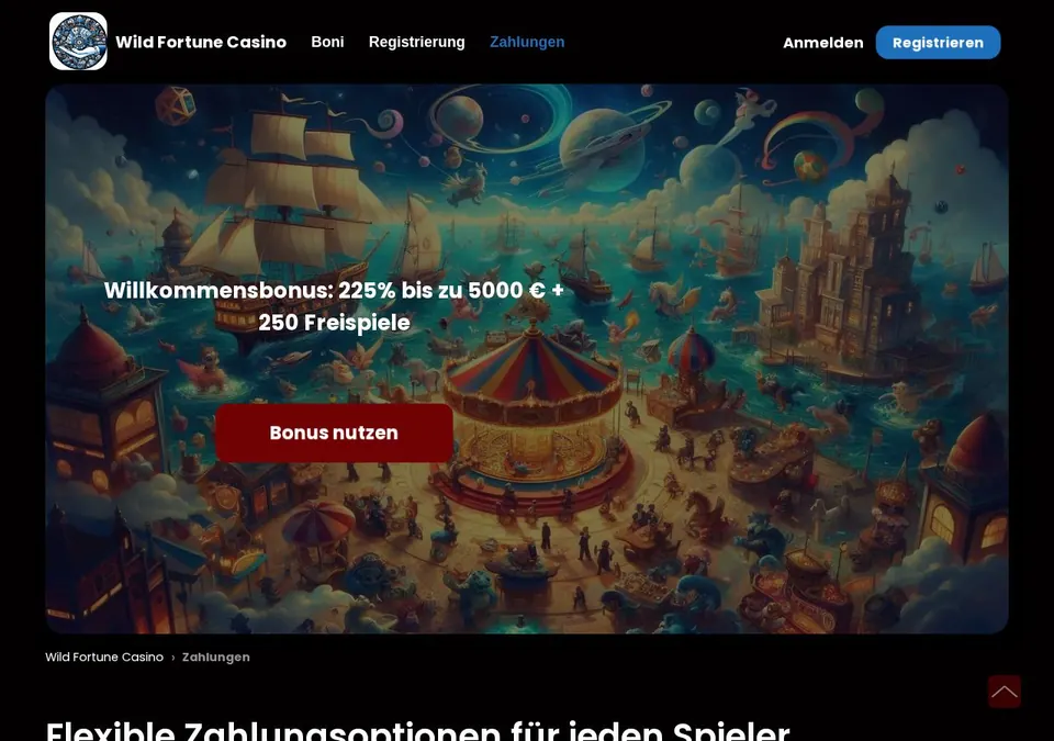 Wild Fortune: Kassenseite mit Zahlungsmethoden (Screenshot von wildfortune.io)