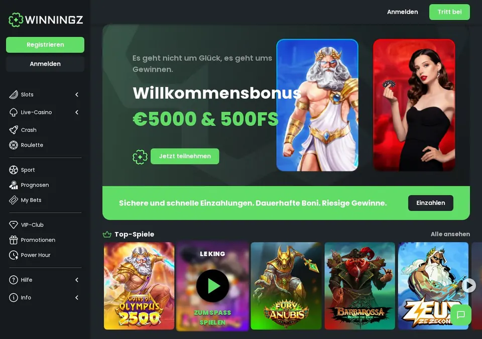 Winningz: Startseite (Screenshot von www.winningz.com)
